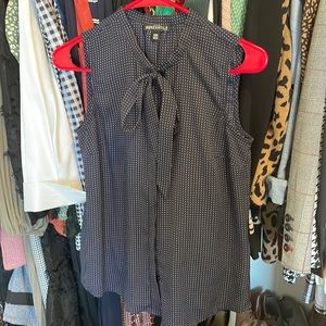 J.Crew Navy Dot Sleeveless Blouse with Neck Tie